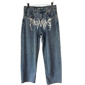 Broken Promises Blue Denim Cobra Baggy Skater Grunge 90’s Y2K Jeans Size 32 EUC